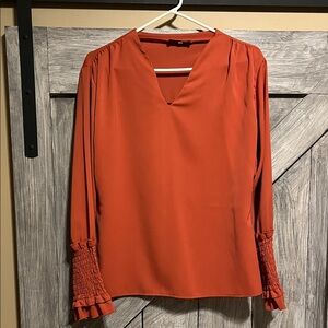 Elegant Rust V-Neck Blouse